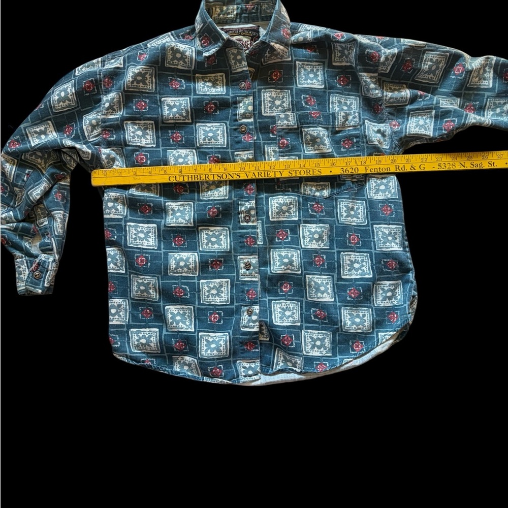 90’s Button Down Blue Patterned Shirt - image 4